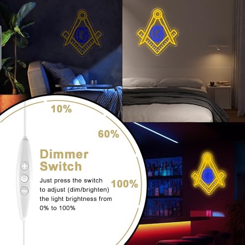 Image of Mutank Masonic Neon Sign, USB Powered Dimmable LED Neon Light Symbolic Decor, for Brotherhood Historical Wall Game Room Study Man Cave Wall Decor, Gifts for Freemasons and Brothers(12.9 * 12.2 In)