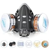 Reusable Face Cover with Filters Set -Active Carbon Respirator for Painting Against Gas/Dust/Organic Vapors/Smells/Fumes/Sawdust/Asbestos Suitable for Painting,Staining,Car Spraying,Sanding &Cutting