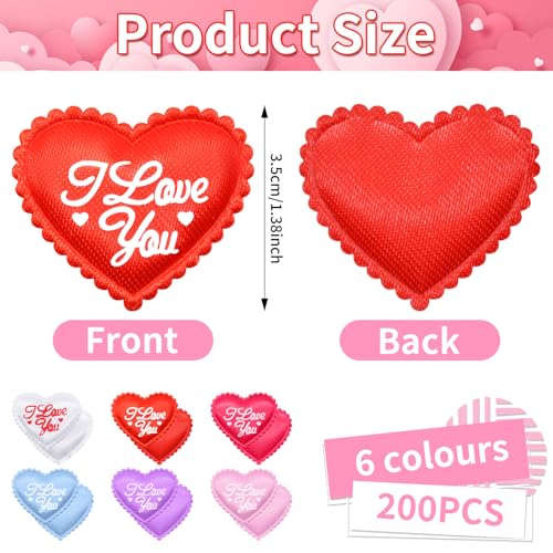 Image of 200 Pieces 1.4 Inch Multicolor inchI Love You inch Fabric Heart Confetti Table Decorations - Red, Pink, Purple, and Blue Scatter Crafts for Valentine's Day, Weddings, Anniversaries, Romantic Party Favors
