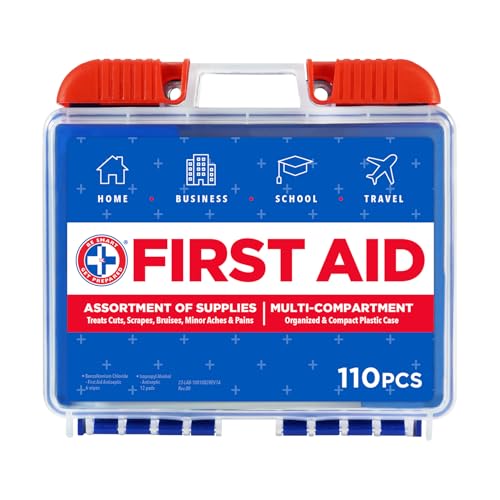 Be Smart Get Prepared 110 pc First Aid Kit: Clean, Treat, Protect Minor Cuts, Home, Office, Car, School, Business, Travel, Emergency, Outdoor, Camping & Sports, FSA/HSA (Packaging may vary)