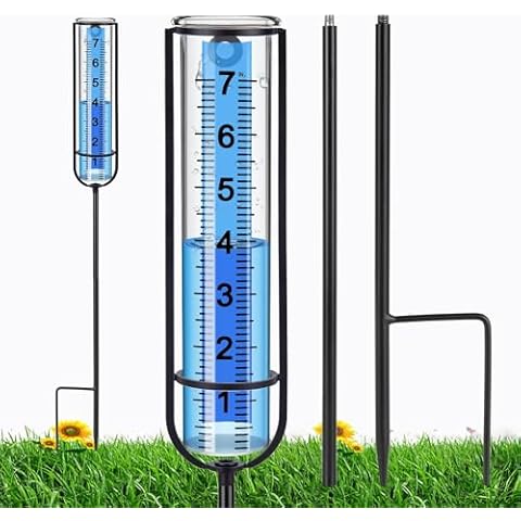 Richene 7" Glass Rain Gauge with Upgraded Lengthen Stake Cover