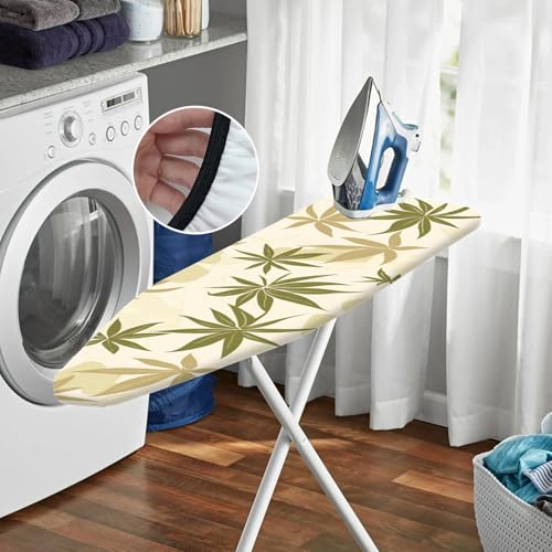 Image of Nuxovilar Olive Green Beige Leaf Ironing Board Cover 15x54 Polyester | Iron Pad Scorch Guard laundry helper protective board shield home laundry room craft studio (Beige Leaf)