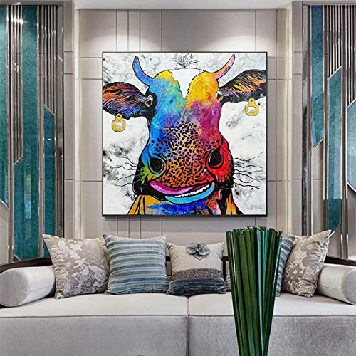 Vache Graffiti Art Tableau Toile 60x60cm pour Décoration Salon