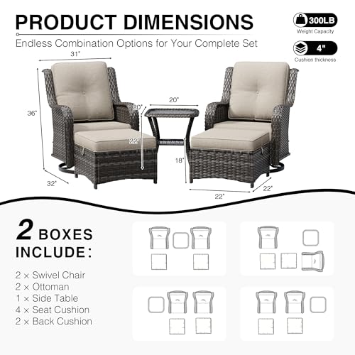 Image of Joyside 5 Piece Wicker Patio Furniture Set, Outdoor Swivel Rocker Patio Chairs with High Back, Deep Seating, Wide Armrest, Thickened Cushions, Outdoor Furniture for Deck, Porch Use