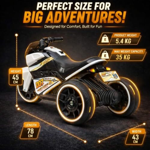 Image of MEKASHI 6V Electric Ride-On Bike for Kids | Storm White | Battery Operated Motorcycle with Bluetooth Music, LED Headlight, Foot Accelerator & Training Wheels | Ride-On Toy for Boys & Girls 1-4 Years