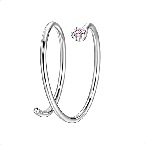 Miniatura 5 de Aro de nariz doble de 0.78 oz y 0.394 pulgadas para un solo piercing, acero quirúrgico plateado en espiral para mujeres y hombres, piedra natal