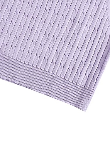 Romwe Girl's V Neck Sweater Vest Cable Knit Solid Color Uniform Vest Lilac Purple 150 #TOP3