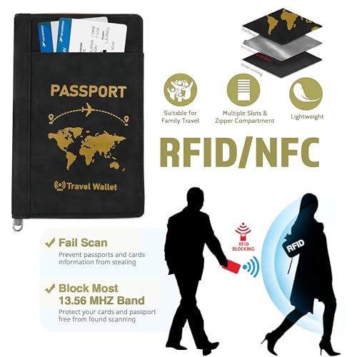 Image of Storite RFID Blocking PU Leather Travel Passport Holder, Black | Cover Case, Travel Wallet, Document Organiser, Removable Hand Strap, For Men & Women