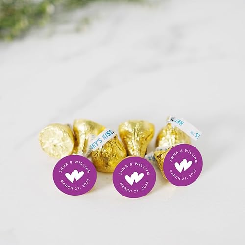 Miniatura 9 de Andaz Press Etiquetas personalizadas de gota de chocolate para boda, nombres y fecha redondos, madera rústica, paquete de 240, personalizadas, para