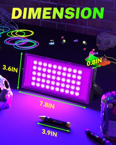 Image of 4 Pack 50W LED Black Light, Waterproof Blacklight for Glow Party, Halloween | for Neon Parties, Fluorescent Poster Tapestry, Birthday, Classroom, Bedroom, with Switch&Plug, Outdoor, IP66, Flood Light