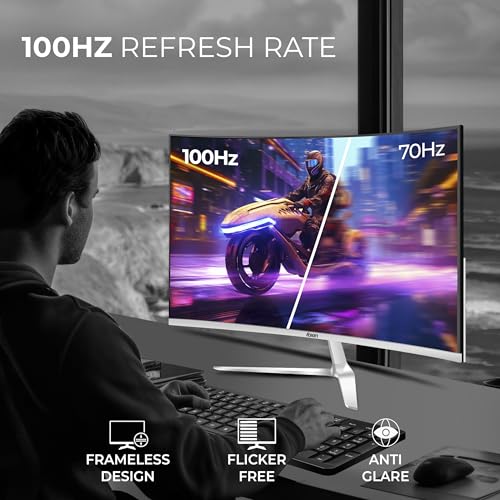 Image of Foxin Elite 24 Inch Curved LED Monitor | FHD 1080p, 100Hz Frameless & Anti-Glare | HDMI & VGA | 5ms | Wall Mountable | 2800R Curve | Curved PC Monitor for Gaming, Work | White