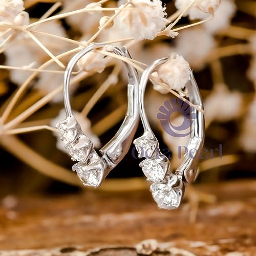 1/2 Carat Round Cut Moissanite Womens 925 Sterling Silver Three Stone Diamond Leverback Earrings for Women4