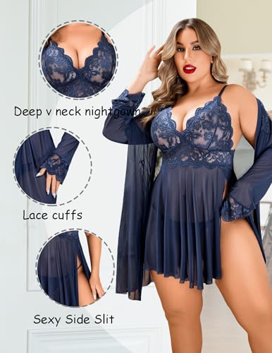 Image of Avidlove Plus Size Lingerie Sexy Lingerie Set Women's Exotic Nightgowns Lace Chemise Lingerie Side Slit Nightdress