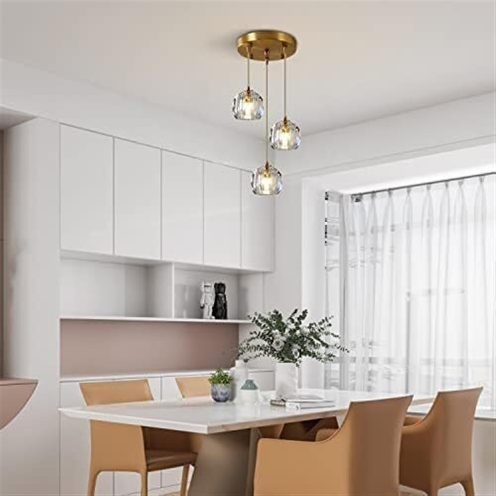 ZTKGB 3 Heads Crystal Pendant Light, Modern Round Chandelier