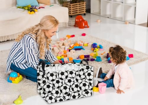 Image of Essme Rectangular Soccer Baskets,Kids Storage Box, Easter Basket for Girls with Handles for Room Decor, Book Bins,Shelf Basket.( Soccer basket)