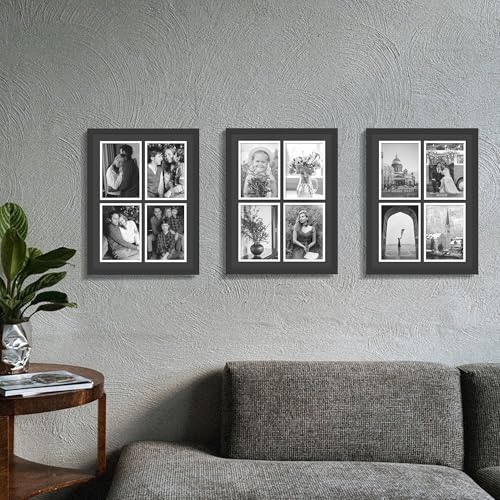 Image of DUENPY 12x16 Collage Picture Frame 5x7 Collage Picture Frame, Displays Four 5x7 inch Photos, Wall Decor Wall Hanging or Tabletop, Black Mat.
