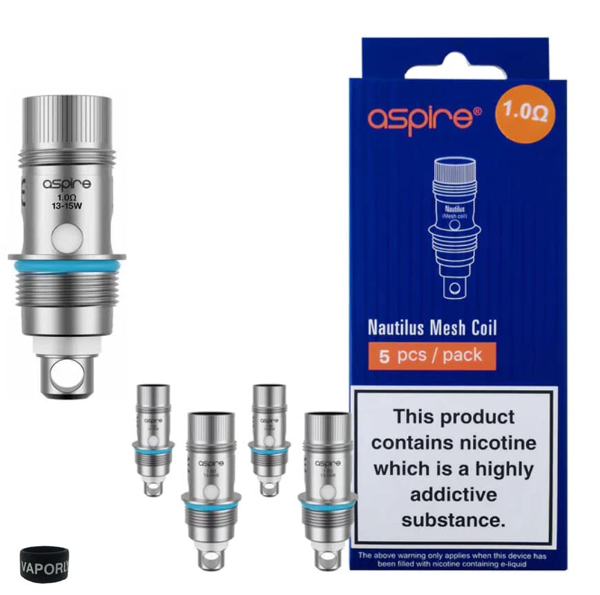 Nautilus coils 1.0 OHMS Mesh for Various Aspire Tanks Such as Nauitlus / 2 / Mini / 3/322 / GT/Zelos, Prime & Vaptio Tyro Kits Vaporly UK (1.0Ω mesh Coil: 13-15W), 5.0 count