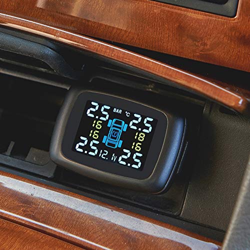 Terisass TPMS DC 12V Auto 433,92 MHz Reifendruckkontrollsystem Zigarettenanzünder-Display mit 4-TLG. Externen Sensoren Kit Universal C-100