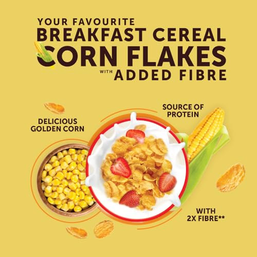 Image of Bagrry's Corn Flakes Plus 1.2kg | Original and Healthier | Low Fat & Cholesterol | Added Fibre | Toasted & Crunchy Prebiotic Breakfast Cereal | No Added Preservatives (Pack of 3)