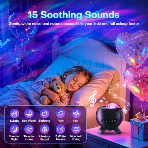 Image of Home Decor Gifts Light Projector with 375 Effects, 15 Sounds, Bluetooth | Ambient Light, Adjustable Brightness, Bedside Table Lamp, Bedroom Decor, Memory Function, Sleep Companion, Gift For All Ages