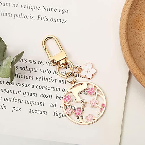 HEYMILA 3PCS Cute Keyrings for girls, Sakura keychain Set with gift Box, Animal Key Ring Charm (Cat & Rabbit & Deer), Gifts for Friends and Women