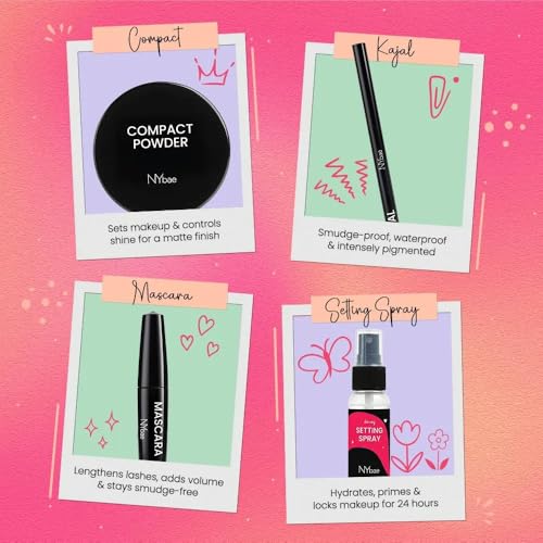 Image of NY Bae' All I Need Makeup Kit- 80 gm | Primer | BB Cream | Compact | Pink Blush | Kajal | Mascara | Brown Lipstick | Setting Spray | 8-Step Makeup Kit | Travel-Friendly | Gift Box