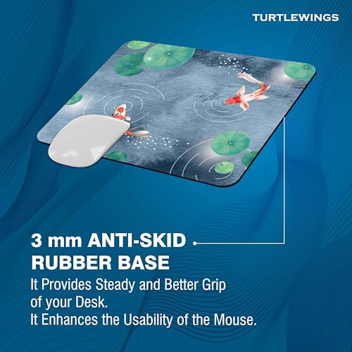 Image of TURTLEWINGS | Mousepad | Abstract Fish in Pond Mouse Pad - 22x18 cm, 3mm Thick | Abstract Design Non-Slip Rubber Base | Office, Study & Gaming Use | Premium Smooth Surface 11 24