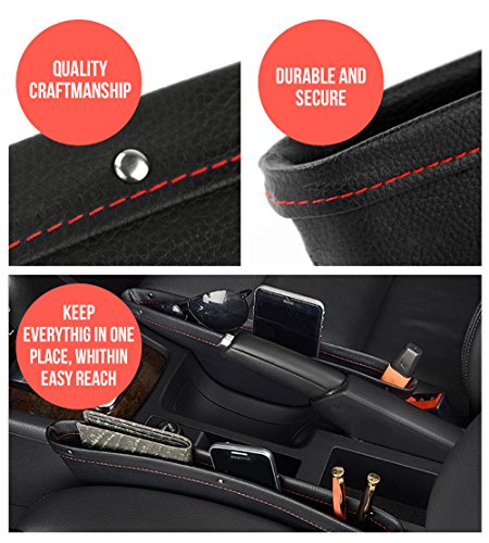 Vehicle Storage Box | Premium PU Leather Seat Catcher | Gap Filler Car Organizer| Compartment for Snacks, Electronics &Travel Essentials | Seat Side Pocket by Boxiki Travel