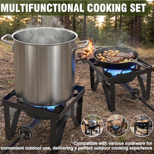 Image of BESTFIRE 200,000 BTU Heavy-Duty Propane Burner - Outdoor Stove with 0-20Psi Adjustable Regulator & Black Hose - Ideal for Home Brewing, Turkey Frying, Camping & Backyard Cooking