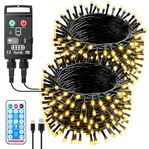 Kinamy LED Lichterkette Außen Batterie,10M 100 LED Warmweiß...