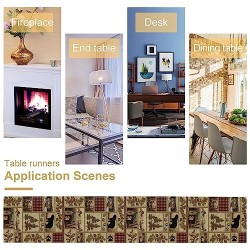 Image of Rustic Country Bear Table Runner,Patchwork Cabin Wild Animals Hunting Table Cloth for Home Kitchen Dining Table Decoration Party 13x60 in