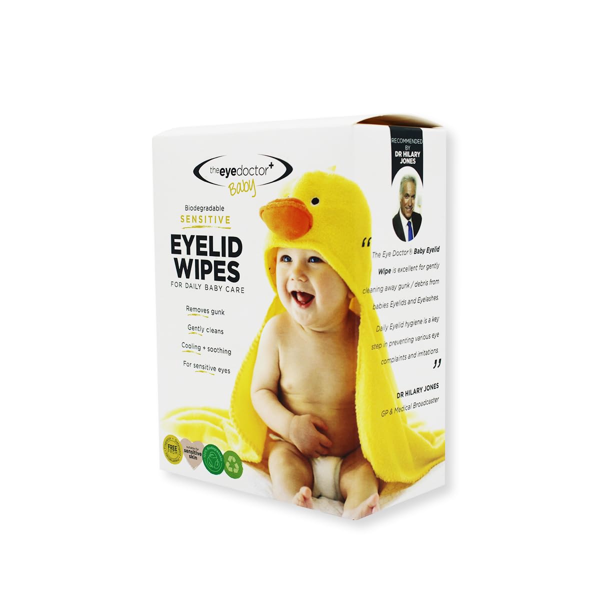 The Eye Doctor Sensitive Baby - Toallitas para párpados de bebé, 200 toallitas estériles seguras para el cuidado diario suave del bebé, sin conservantes, detergentes ni fragancias, envueltas
