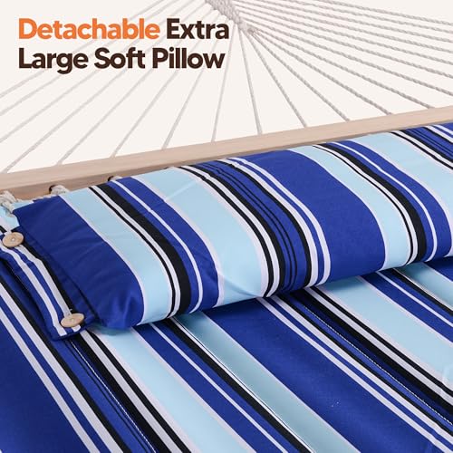 Image of SUNCREAT Double Backyard Hammock with Solar Powered Lights for Outside, 475 lbs Capacity, Heavy Duty Self Standing Hammock with 12 ft Stand, Blue