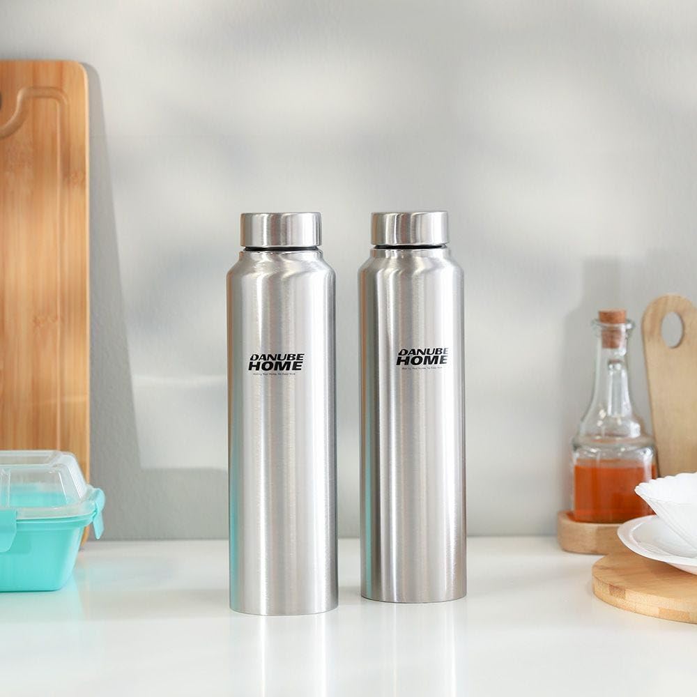 Danube Home Celina 2-Piece Stainless Steel Water Bottle 2X1000Ml Shinny Silver Silver