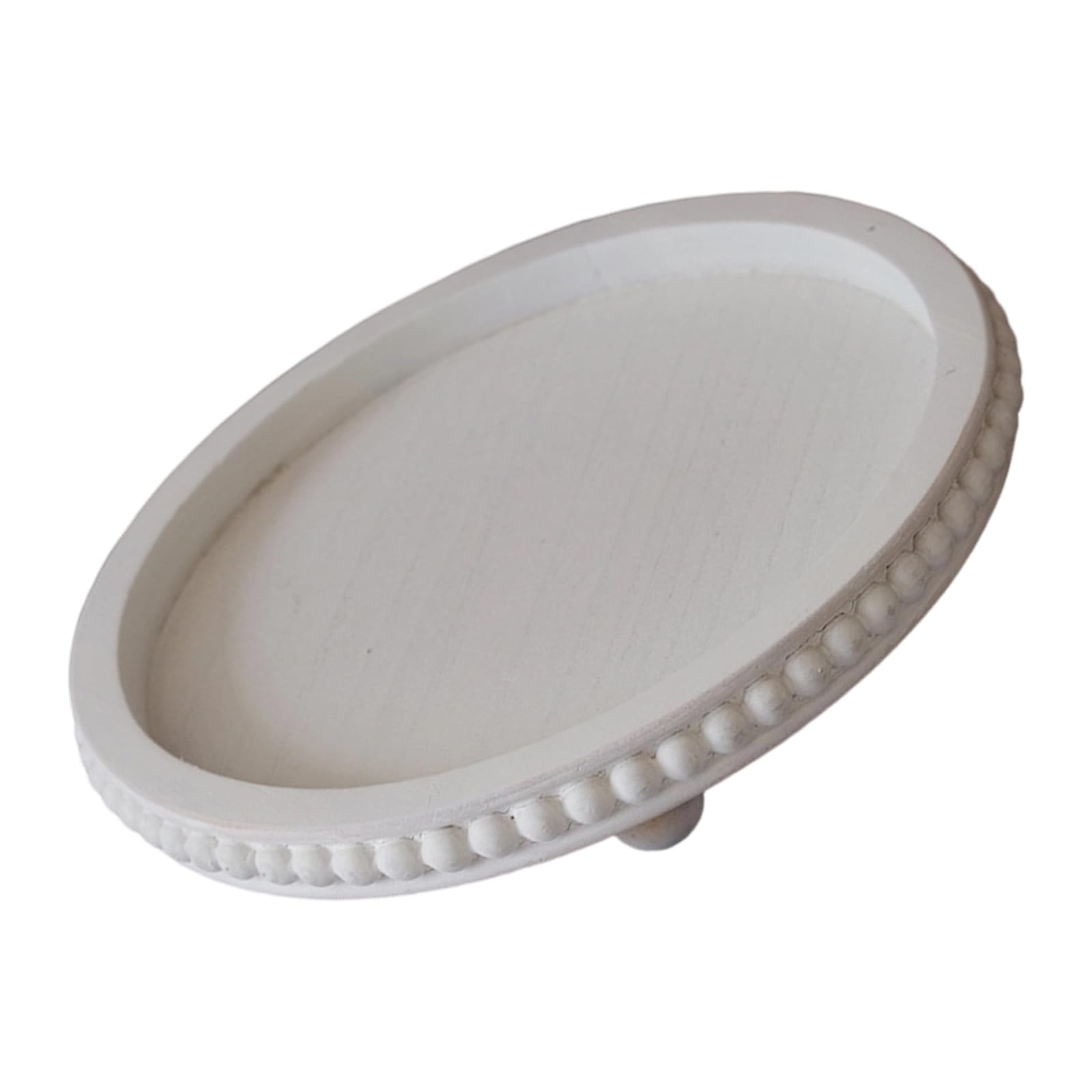 Wood Decorative Tray Round with Beaded Detail, Dresser Entryway Organizer for Small Item Storage and Display Accent Wooden Vanity Tray Round Catchall Organizer Beaded Border Decor Tabletop Display