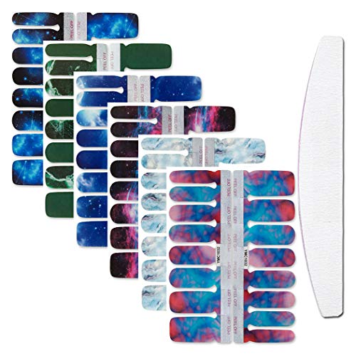 WOKOTO 6 Sheets Marbling Adhesive Nail Art Polish Wraps Stickers Strips Set With 1Pc Nail File Gradient Nail Decals Manicure Accessories