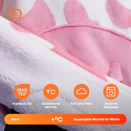 Image of Giggling Getup Wearable Blanket Hoodie for Women and Men Sherpa Fleece Hooded Blanket Sweatshirt Warm Cozy Sherpa Wearable Throw Oversized Hoodie with Giant Pocket & Sleeves for Adult Strawberry Cow