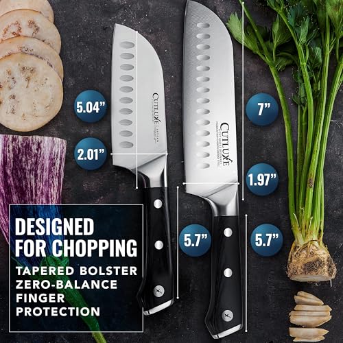 Image of Cutluxe Santoku Knife Set, 7 inch Chopping & 5 inch Vegetable Knife - German Steel