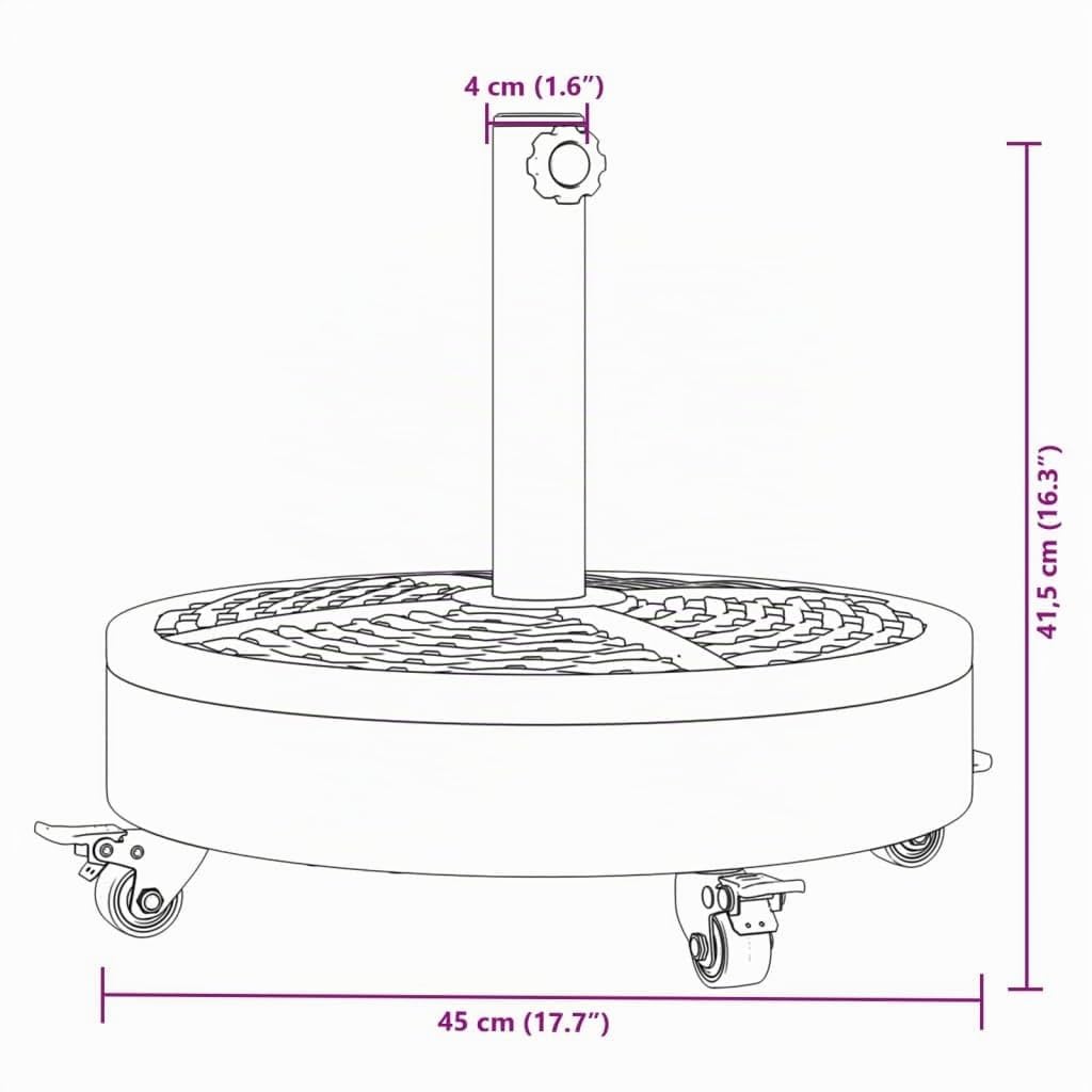 vidaXL Base de Parasol avec Roues pour mâts Ø38 / 48 mm 27 kg Rond, Base de Parasol, Pied de Parasol de terrasse, Porte-Parasol, Support de Parasol