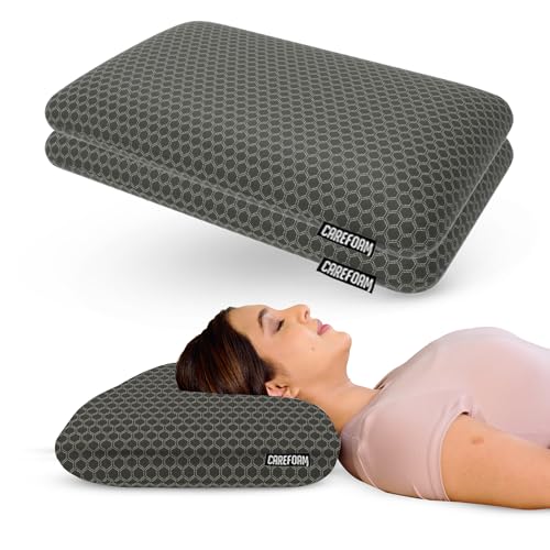 Image of CareFoam Orthopedic Memory Foam Pillow for Comfortable Sleep, Neck & Shoulder Pain Relief with Removable Zipper Black Jacquard Cover 24 x 15 x 5 Inch Pack of 2