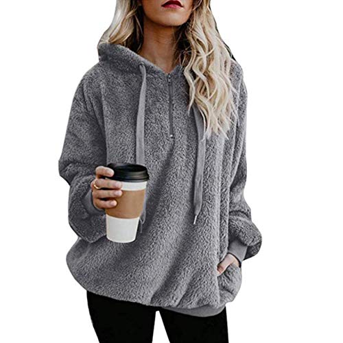 MUMUBREAL Womens Sherpa Pullover Hoodie Oversized Fuzzy Fleece Sweatshirt Plus Size Jacket with Pockets(Gray,3XL)