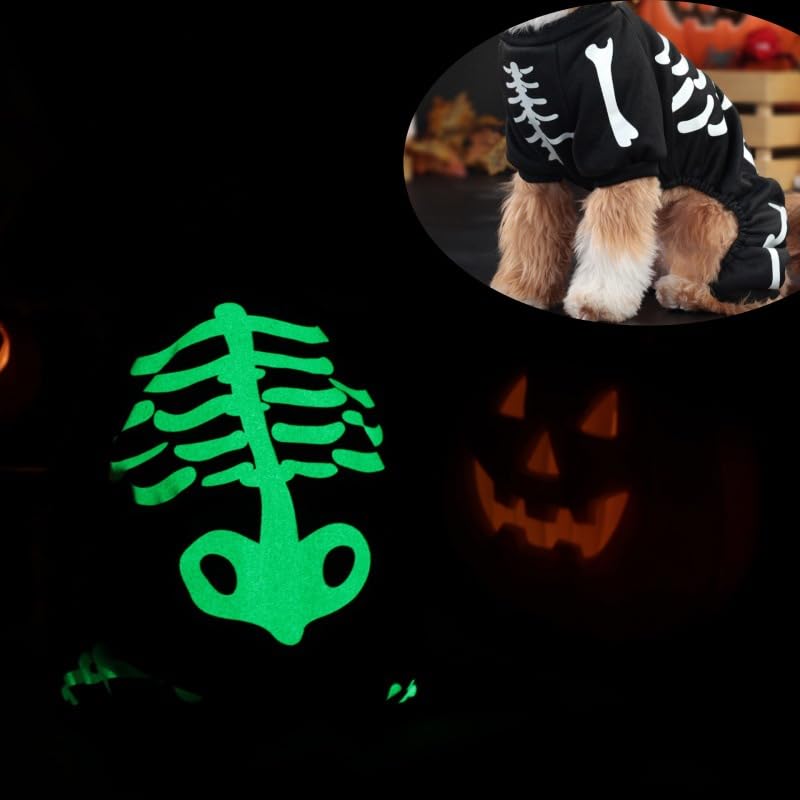 Maigllra Dog Skeleton Costume Glow in the Dark Pet Halloween Jumpsuit 4 Legged Onesie for Small Medium Large Dog L - Image 3