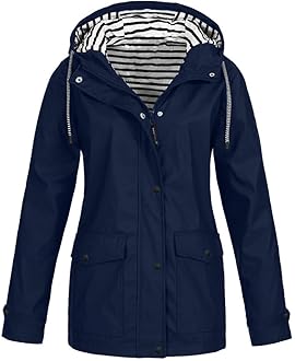 Womens Long Waterproof Jacket Hooded Women Rain Raincoat Solid Hooded Jacket Windproof Outdoor Coat Plus Women's Coat Womens Fleece Zip up Jacket
