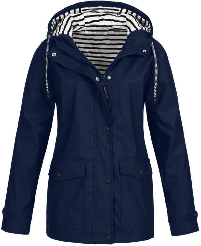 Womens Long Waterproof Jacket Hooded Women Rain Raincoat Solid Hooded Jacket Windproof Outdoor Coat Plus Women's Coat Womens Fleece Zip up Jacket