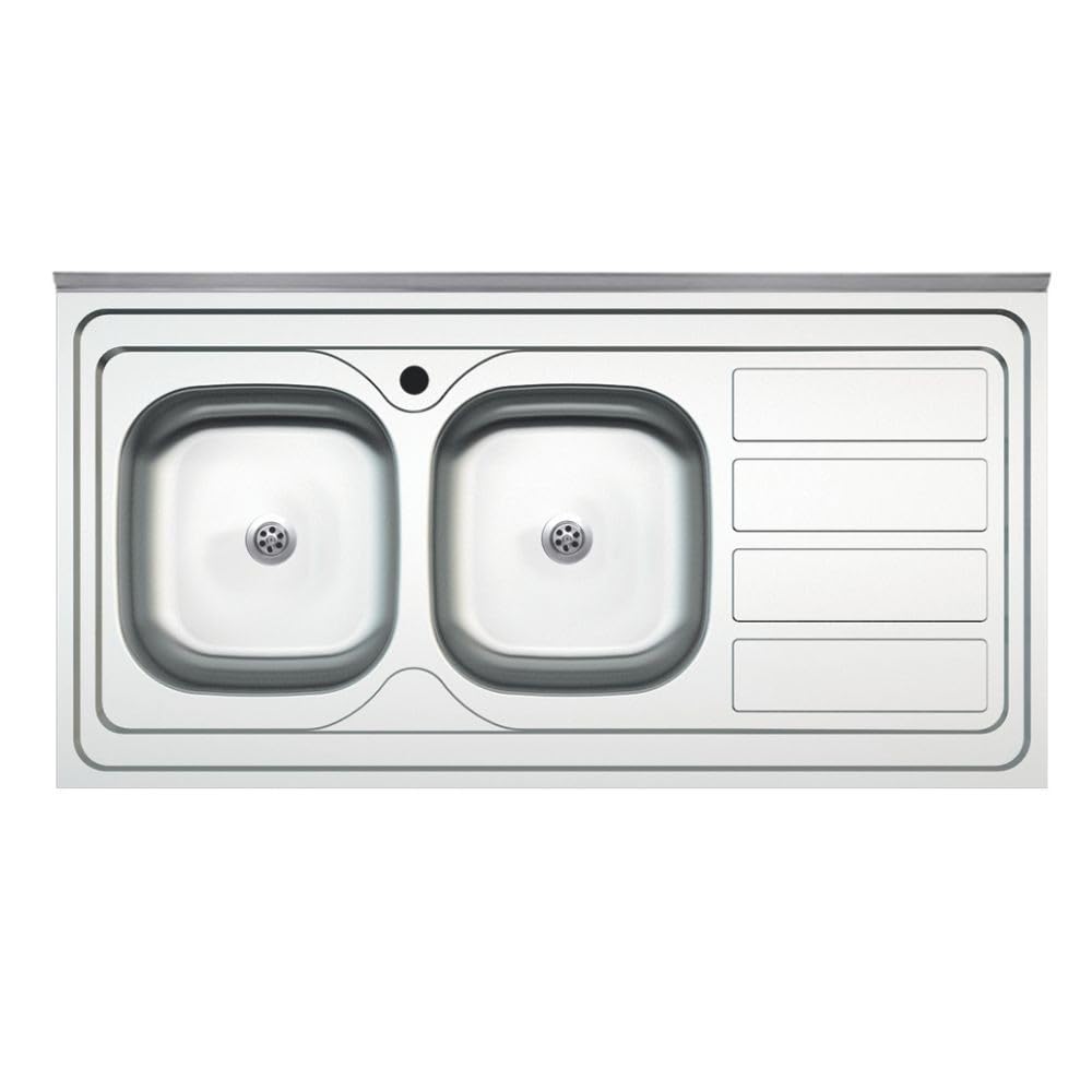 Lavello da appoggio SA46 due vasche con gocciolatoio destro 120x60cm inox, lavello cucina, lavandino cucina, acciaio inox 304, finitura satinato