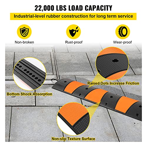 Image of VEVOR 2 Pack 6 FT Rubber Speed Bump Heavy Duty 2 Channel | 72.8 inch x 12.2 inch x 2.2 inch, Modular Traffic Driveway Speed Hump, 22,000 lbs /Axle Capacity Cord Cover, for Asphalt, Concrete, Gravel