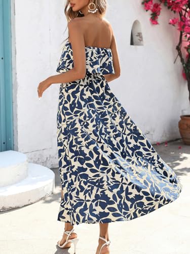Image of Women's Ruffle Floral Maxi Summer Casual Dress Off Shoulder Wedding Guest Slit Hem Beach Prom Dresses