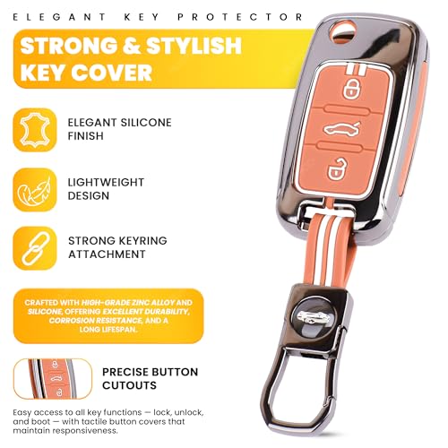 Image of Coll of Fest Premium Metal Key Cover Compatible with Volkswagen Polo | Vento | Jetta | Ameo | Passat | Skoda Rapid | Laura | Superb | Octavia | Fabia | Yeti | 3-Button Smart Flip Key