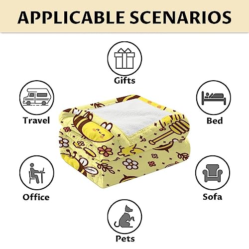 Bee Blanket Gifts, 30"x40" Cute Bee Print Throw for Women Girls, Soft Cozy Warm Flannel for Sofa Bed