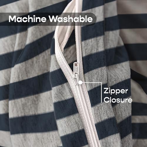 Image of SleepyCat Jersey Fabric Duvet Cover | Knitted Jersey Fabric | Wrinkle-Free & Soft | Machine Wash Friendly, Bluewave Stripe (Single Size, 90X60 Inches)